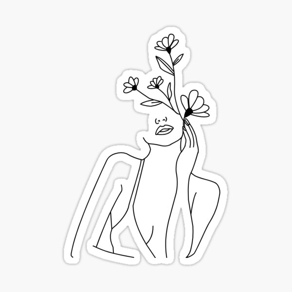 Artikelvorschau, Einzeilige Frau mit Blumen entworfen und verkauft von SpacedOutSticks.