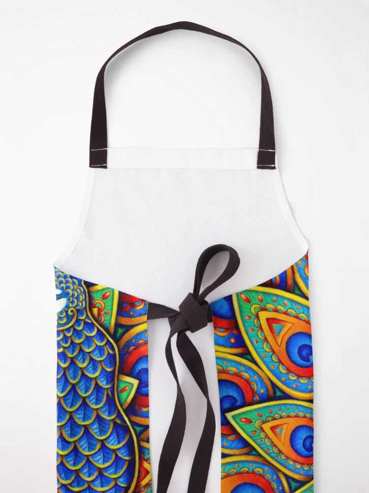Thumbnail 5 of 6, Apron, Colorful Paisley Peacock Rainbow Bird designed and sold by Rebecca Wang.