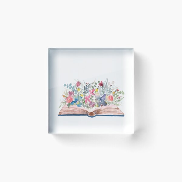 Aperçu de l'œuvre Livre ouvert à l'aquarelle avec des fleurs créée et vendue par Harpley Design Studio.