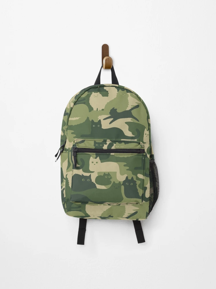Thumbnail 1 of 3, Backpack, Camouflage Pattern with Cats | Green Cat Camo designed and sold by Jenn Inashvili.