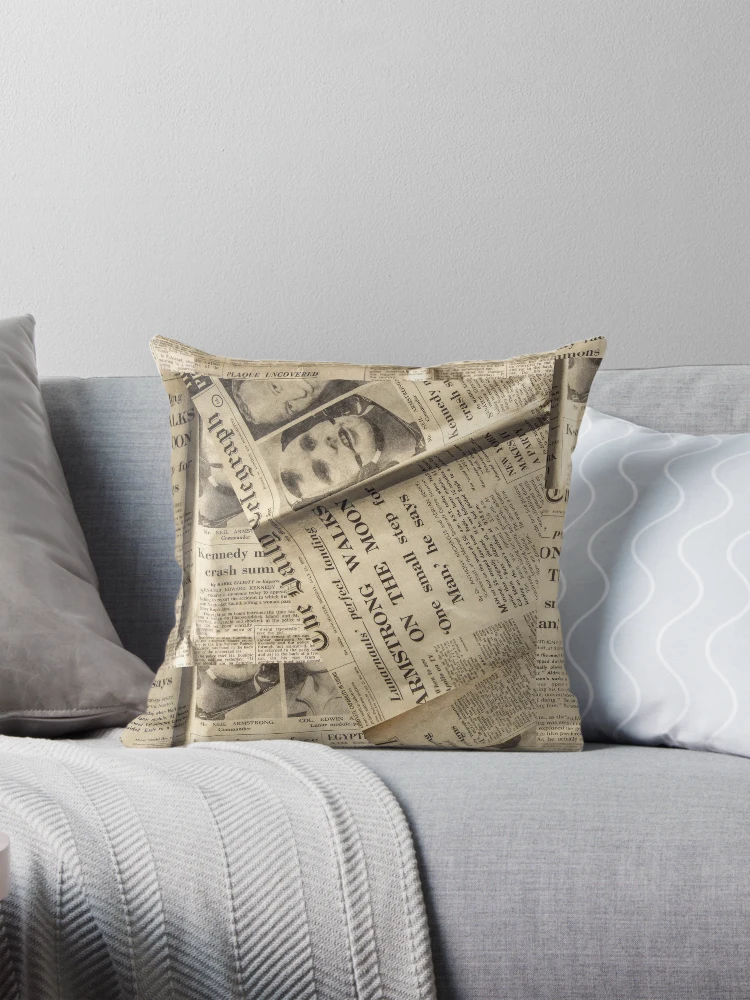 Thumbnail 1 of 4, Pillow, Newspaper Print Pattern Armstrong Moon Landing Newspaper designed and sold by ravishdesigns.