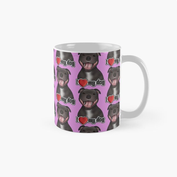 Aperçu de l'œuvre J'aime mon Staffordshire Bull Terrier / Staffie / Staffy - Motif - Rose créée et vendue par JadeMadeThis.