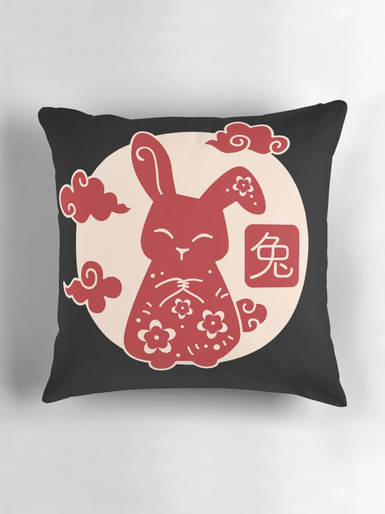 Thumbnail 3 of 4, Pillow, Chinese Zodiac - Rabbit (Black BG) designed and sold by crismk.