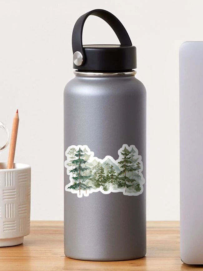 Thumbnail 1 von 3, Sticker, Aquarell Kiefernwald und Berg ästhetische Grafik designt und verkauft von Nature Hues.
