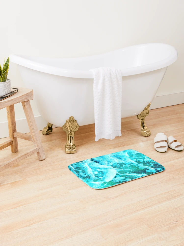 Thumbnail 2 of 6, Bath Mat, blue ocean waves designed and sold by artjojo.