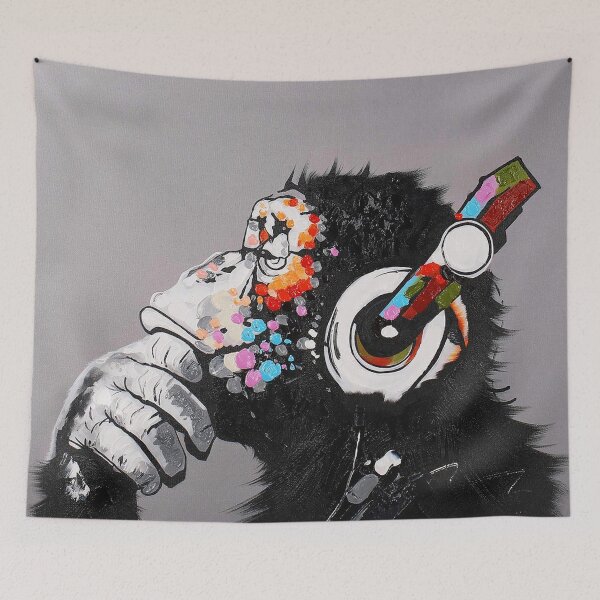 Item preview, DJ Monkey With Headphones Thinking - Thinker chimp designed and sold by WE-ARE-BANKSY.