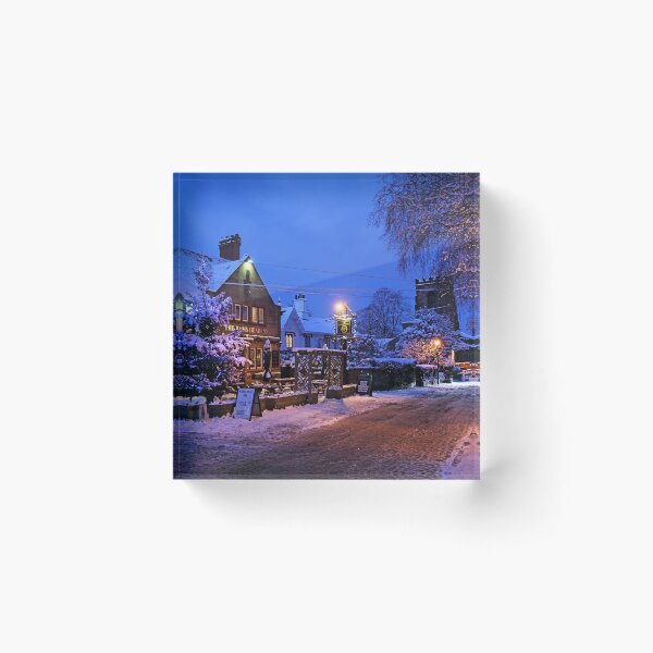 Item preview, Grappenhall Village (Iglesia y pub Rams Head) en la nieve del invierno, Warrington, Cheshire, Inglaterra designed and sold by Local gifts from HotpixUK .
