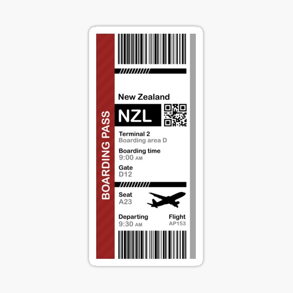 Artikelvorschau, New Zealand Boarding Pass Flight Destination Ticket entworfen und verkauft von oclatikaz.