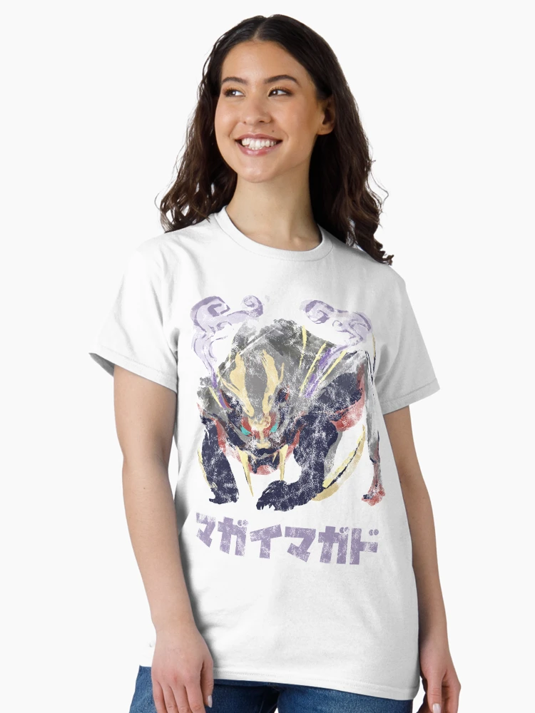 Aperçu 3 sur 7. T-shirt classique avec l'œuvre Icône de Monster Hunter Rise Magnamalo Kanji créée et vendue par StebopDesigns.