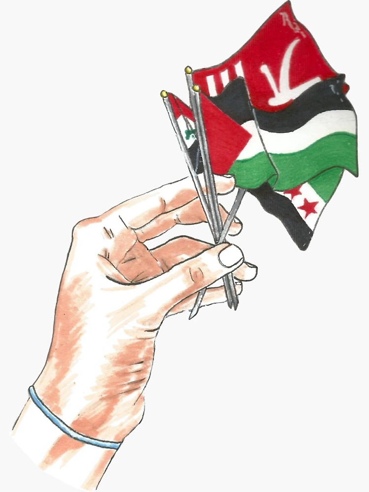 Thumbnail 3 of 3, Sticker, Free Palestine, Kashmir, Syria, Iraq designed and sold by turmericpowderart.