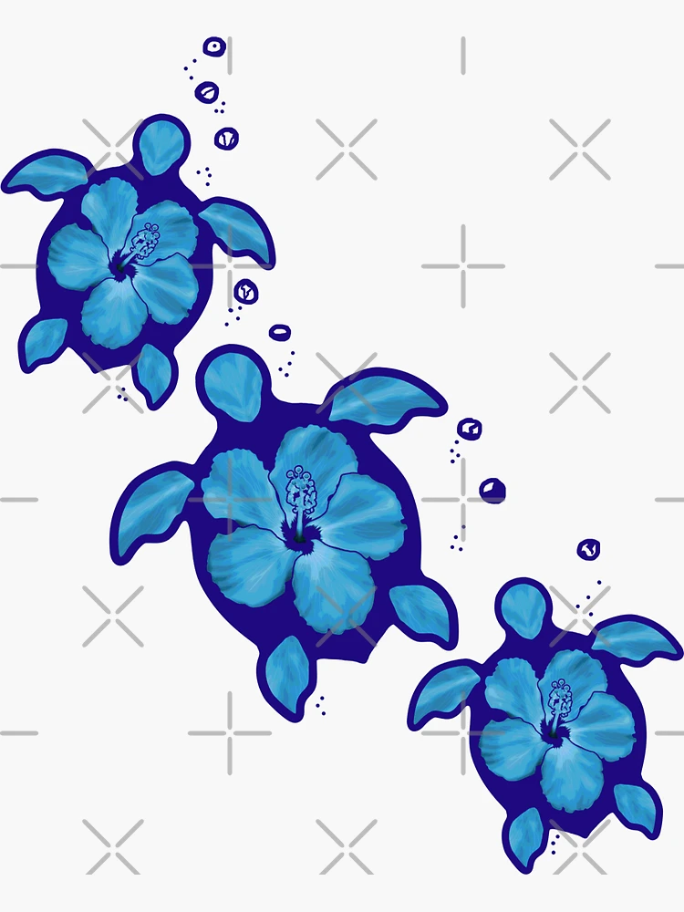 Thumbnail 3 von 3, Sticker, Blaue Honu Hibiscus Schildkröten designt und verkauft von BailoutIsland.