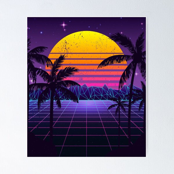 Aperçu de l'œuvre Esthétique du coucher du soleil synthwave créée et vendue par MaiZephyr.