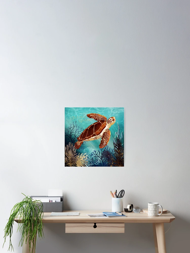 Thumbnail 2 of 3, Poster, Metallic Sea Turtle designed and sold by spacefrogdesign.