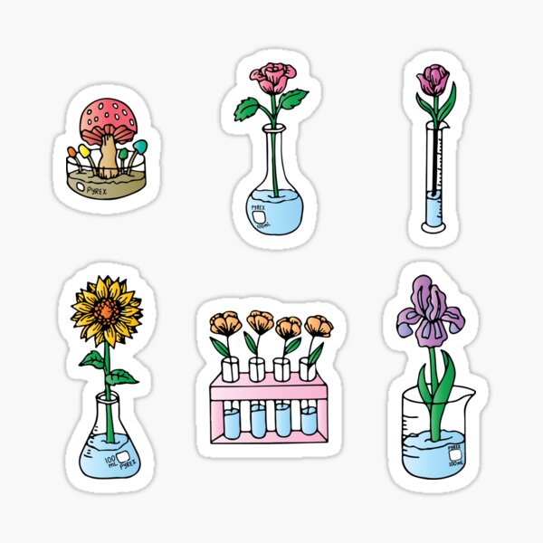 Aperçu de l'œuvre Ensemble d'autocollants pour verrerie de laboratoire et fleurs créée et vendue par julierorrer.