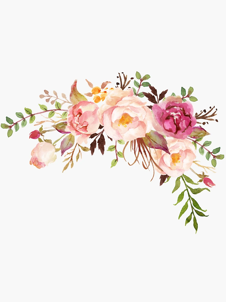 Aperçu 3 sur 3. Sticker avec l'œuvre Bouquet de fleurs aquarelle romantique créée et vendue par junkydotcom.