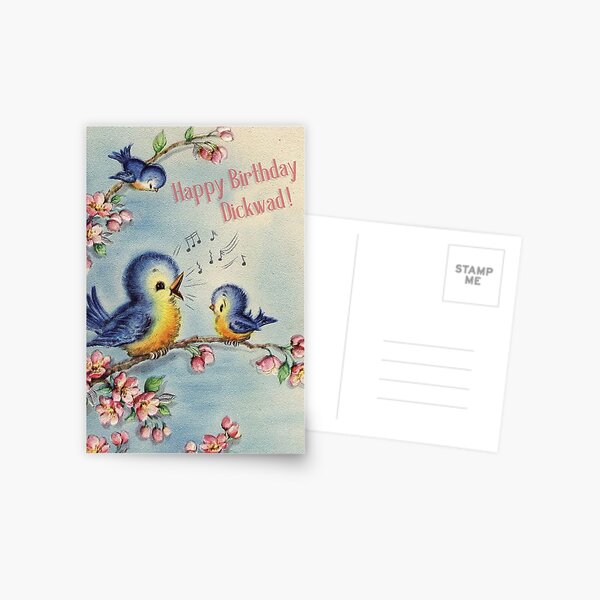 Aperçu de l'œuvre Joyeux anniversaire Dickwad ! - Carte d'anniversaire vintage drôle et méchante créée et vendue par ToruandMidori.