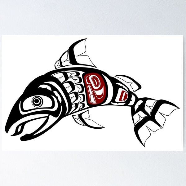Item preview, Pacific Northwest Coast Salmon design fish native american Hiada first nation art formline black red large coho designed and sold by cascadiadesigns.