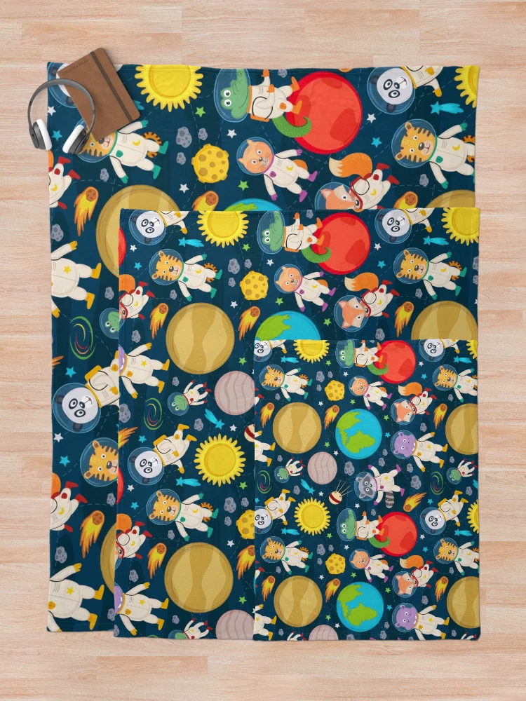 Thumbnail 5 of 6, Throw Blanket, Animals in Space Kids Pattern designed and sold by Hapoel.