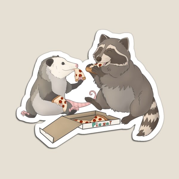 Artikelvorschau, Opossum und Waschbär essen Pizza entworfen und verkauft von Mehu.