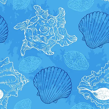 Artwork thumbnail, Sea Shells and Sea Life Pattern by PosterpartyCo