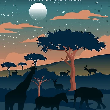 Aperçu de l'œuvre Affiche de voyage nocturne du parc national Kruger en Afrique du Sud de Stadify