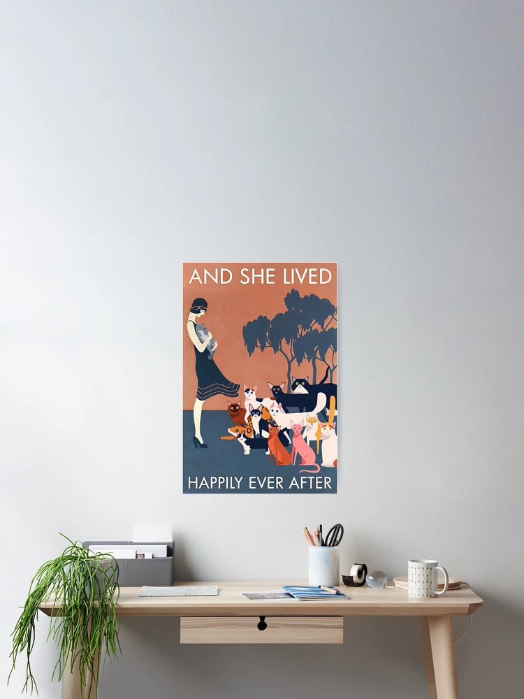 Thumbnail 2 von 3, Poster, Und sie lebte glücklich bis ans Ende - Grafik Mädchen mit Katze für Damen designt und verkauft von MagicatcoArt.