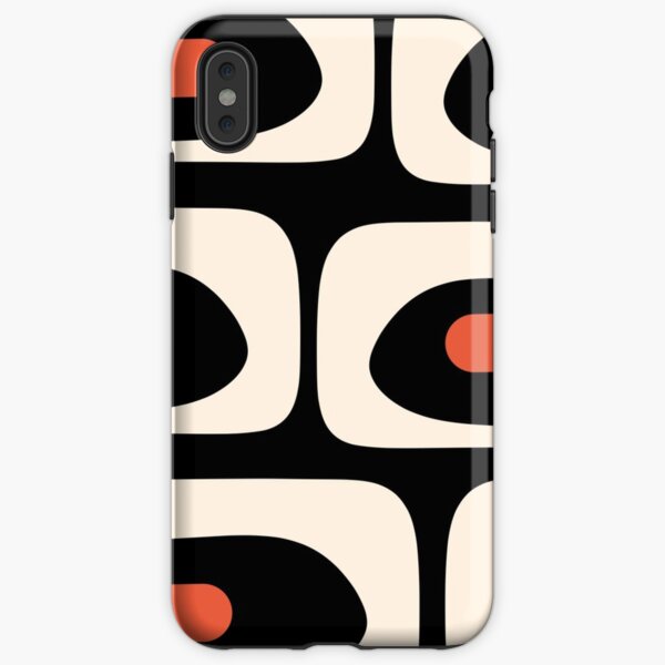 Aperçu de l'œuvre Motif abstrait de piquet moderne du milieu du siècle noir, orange et crème d'amande créée et vendue par kierkegaard.