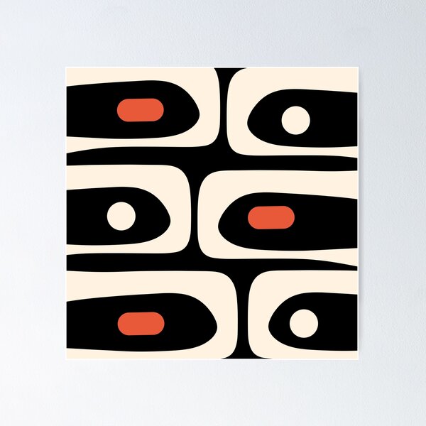 Aperçu de l'œuvre Motif abstrait de piquet moderne du milieu du siècle noir, orange et crème d'amande créée et vendue par kierkegaard.