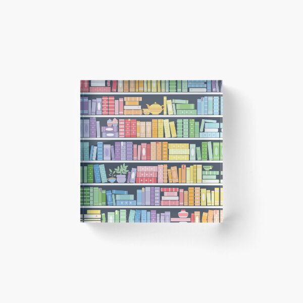 Aperçu de l'œuvre Motif d'étagère à livres arc-en-ciel (fond noir) créée et vendue par Kit Cronk.
