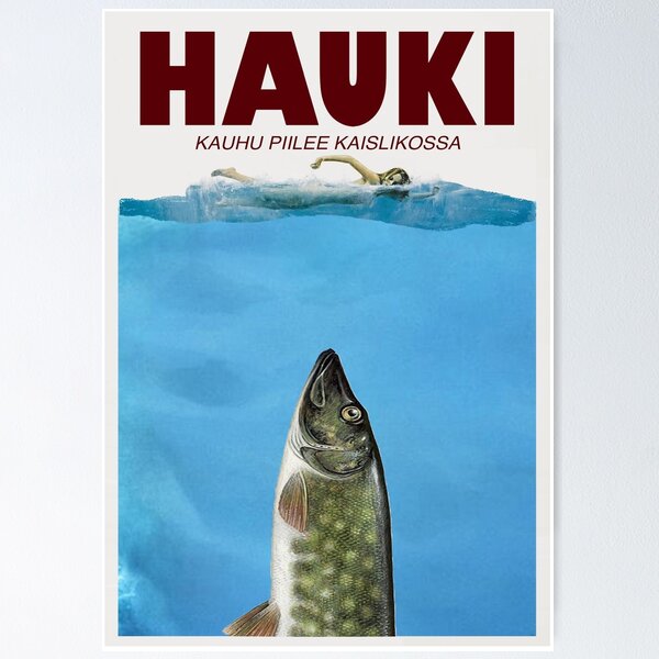 Artikelvorschau, Hauki Horrorfilm Jaws Parodie Finnland Poster entworfen und verkauft von Emjaygraphics.