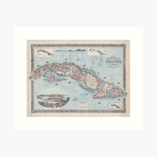 Aperçu de l'œuvre Ancienne carte de Cuba (1868) Atlas des îles cubaines vintage créée et vendue par BravuraMedia.
