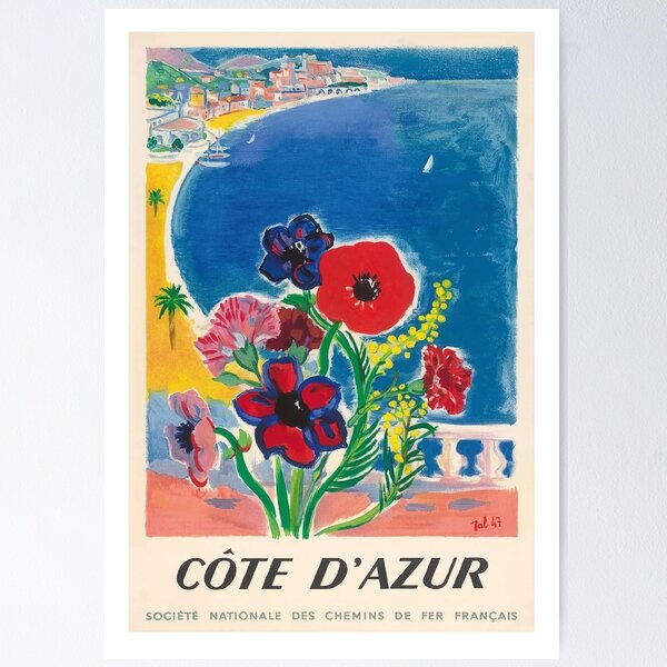 Item preview, 1947 Cote d'Azur Costa Azul Vintage World Travel Poster designed and sold by retrographics.