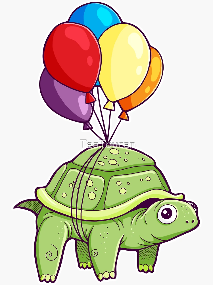 Imagen 3 de 3, Pegatina con la obra Tortuga - Diversión con globos, diseñada y vendida por TeaToucan.
