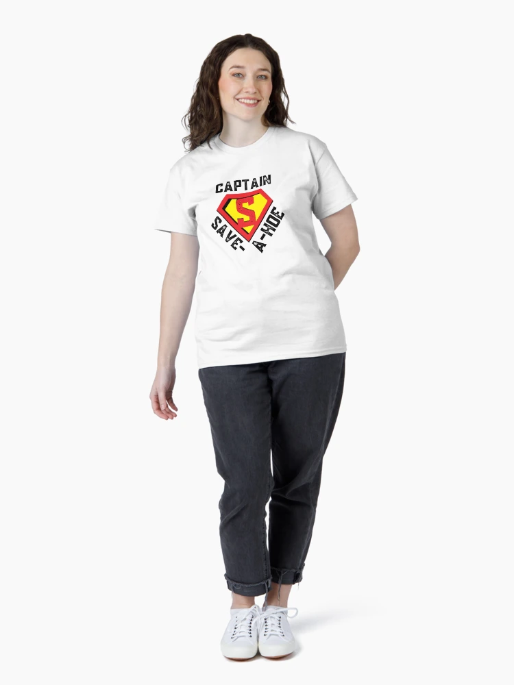 Aperçu 4 sur 7. T-shirt classique avec l'œuvre Capitaine Save-A-Hoe | Héros américain créée et vendue par itsokaybyme.