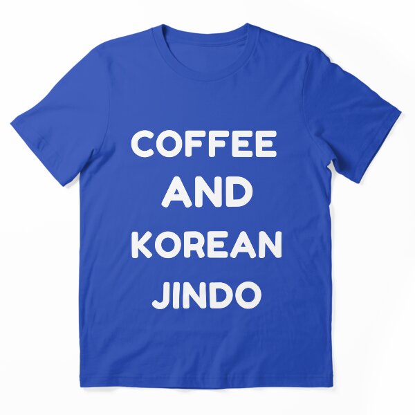 Aperçu de l'œuvre Café et cadeau de t-shirt essentiel Jindo coréen pour les amoureux des chiens Jindo pour les amoureux du café et des chiens créée et vendue par Harmonystore.