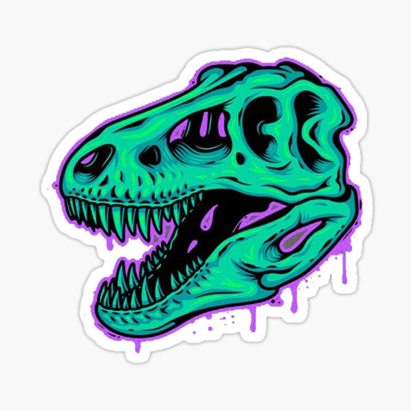 Aperçu de l'œuvre Rose Drippy T-rex Skull Cool Sticker créée et vendue par RaviForm.