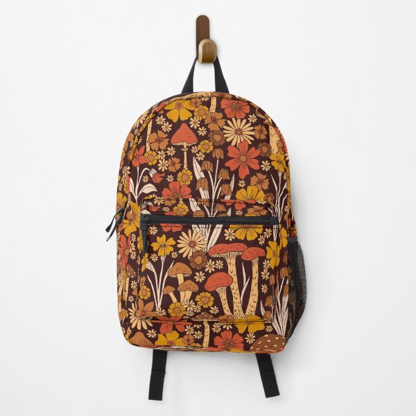 Item preview, Retro 1970s Brown & Orange Mushrooms & Flowers designed and sold by somecallmebeth.