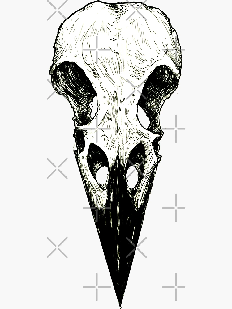 Aperçu 3 sur 3. Sticker avec l'œuvre Crâne de corbeau créée et vendue par WishingInkwell.