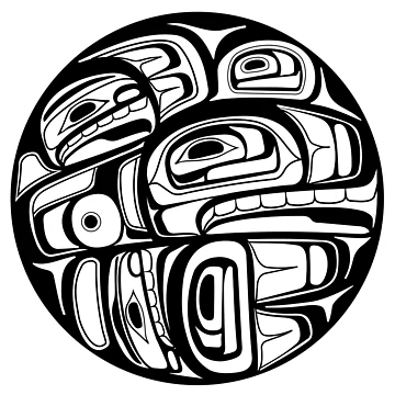 Imagen de la obra Colgante de línea de forma de círculo de orca, pez negro salish nativo americano de cascadiadesigns