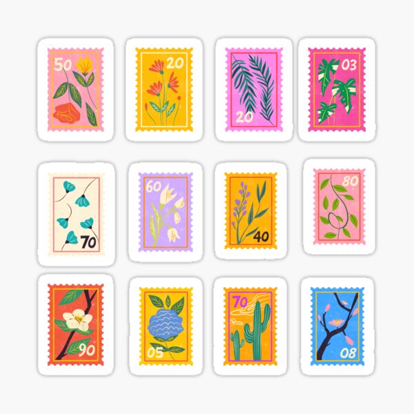 Aperçu de l'œuvre Ensemble d'autocollants de faux timbres décoratifs créée et vendue par Dollfacedesign.