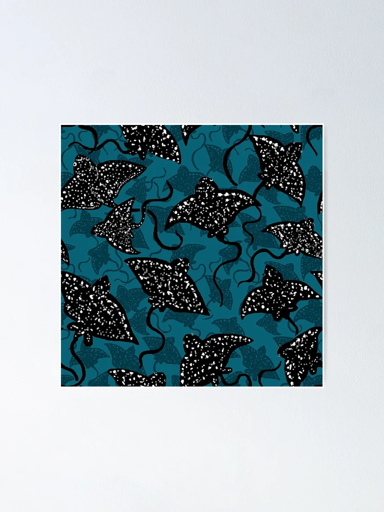 Thumbnail 1 of 3, Poster, Spotted Eagle Ray Pattern - Dark Teal designed and sold by Michelebuttons.