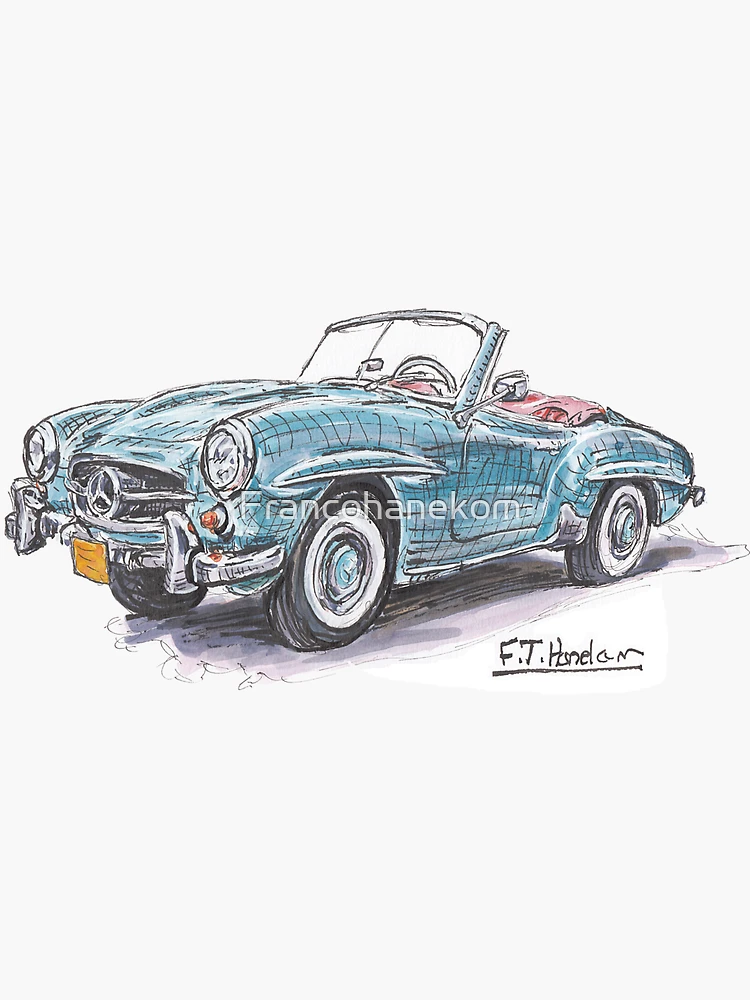 Aperçu 3 sur 3. Sticker avec l'œuvre Mercedes 190 SL classique en bleu. créée et vendue par Francohanekom.