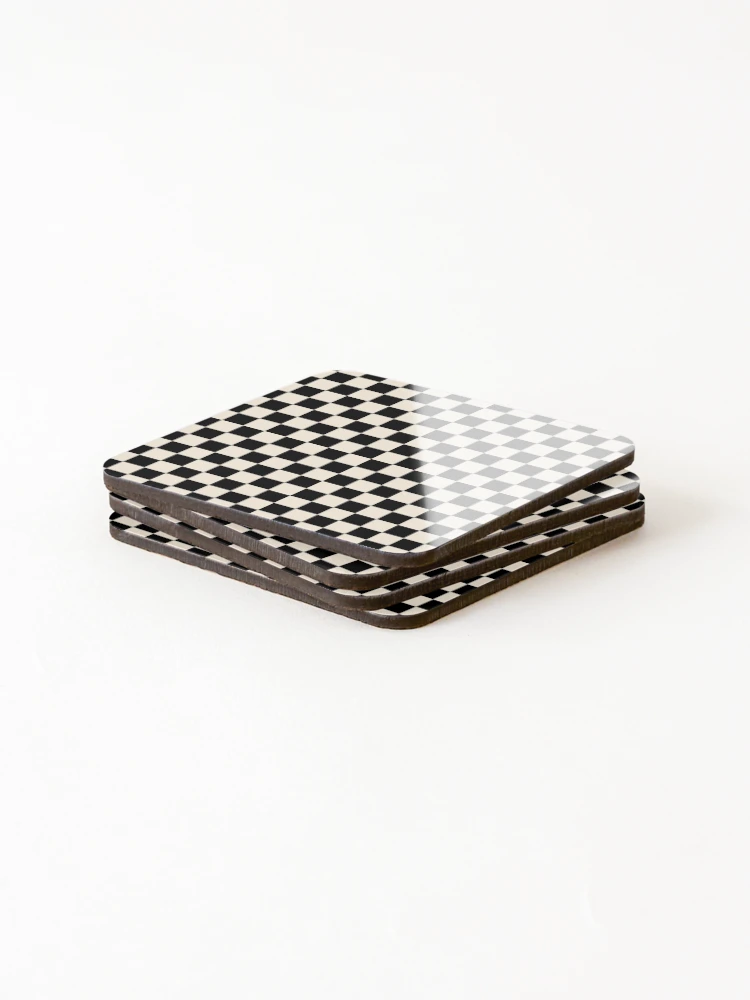 Thumbnail 4 of 5, Coasters (Set of 4), Checkerboard Mini Check Pattern in Black and Almond Cream designed and sold by kierkegaard.