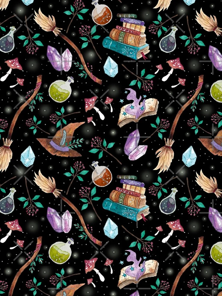 Thumbnail 4 of 4, Samsung Galaxy Phone Case, witchy things pattern // black background designed and sold by Carrot Faery Art.