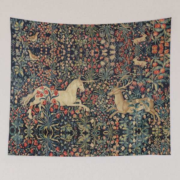 Aperçu de l'œuvre LICORNE ET CERF PARMI LES FLEURS, ANIMAUX DE LA FORÊT FLAMAND FLORAL créée et vendue par BulganLumini.