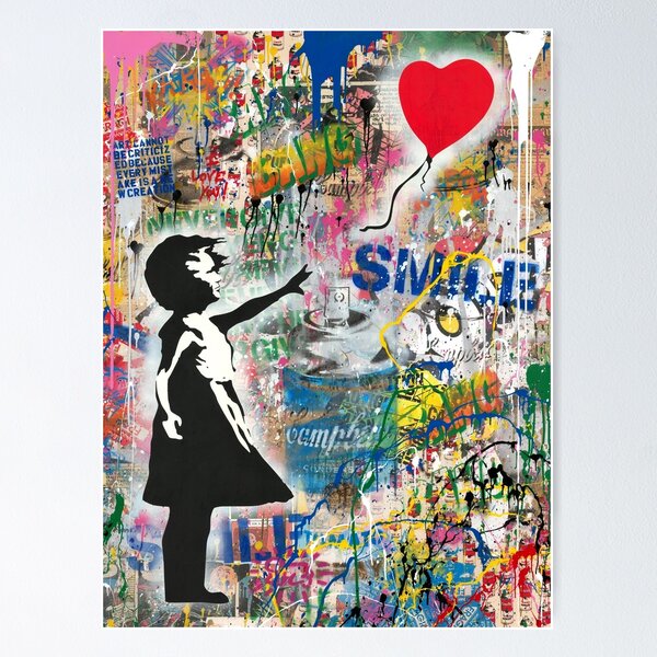 Aperçu de l'œuvre Mashup d'art de rue de fille de ballon créée et vendue par WE-ARE-BANKSY.