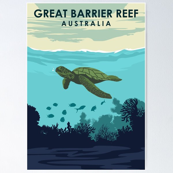 Aperçu de l'œuvre Affiche de voyage vintage de la Grande Barrière de Corail Australie Queensland créée et vendue par Stadify.