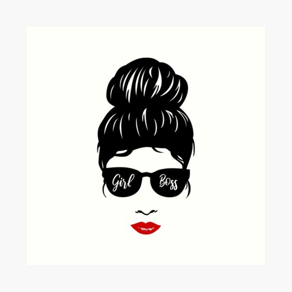 Aperçu de l'œuvre Girl boss - Femme avec un chignon désordonné, des lunettes et des lèvres rouges créée et vendue par pixxart.