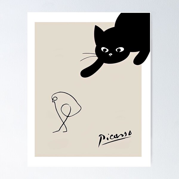 Artikelvorschau, Schwarze Katze mit Vogel Pablo Picásso - Pablo Picásso Art - Cute Cat Lover With Bird Poster Gift entworfen und verkauft von PaulaSpringArt.