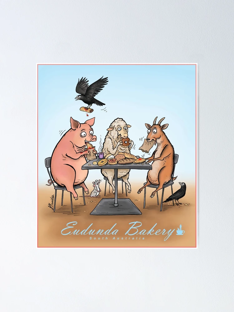 Thumbnail 1 of 3, Poster, Animals Having Lunch At Bakery designed and sold by Jed Dunstan.